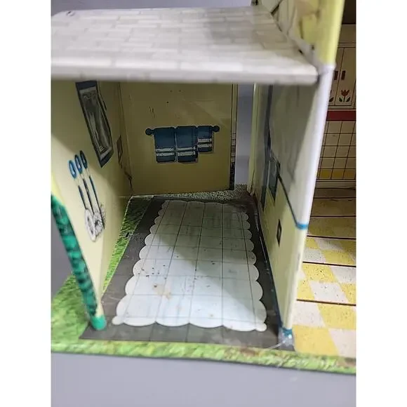 Vintage Tin Litho Ranch Style Metal Dollhouse T Cohn 1950 Furniture Pool READ - Picture 10 of 16